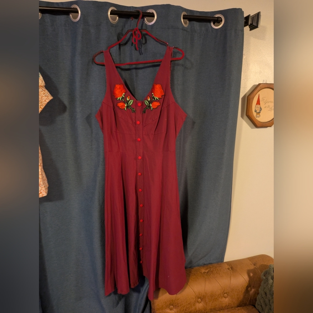 Embroidered Burgundy Swing Dress